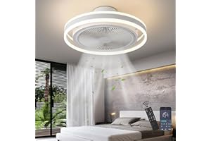 REVNEEY Deckenventilator Mit Beleuchtung LED 50W Deckenlampe Mit Ventilator Leise Dimmbar Deckenventilator Mit App Und Fernbedienung 6-Gang Timer Lampe Mit Ventilator Für Wohnzimmer Schlafzimmer Weiß,50cm