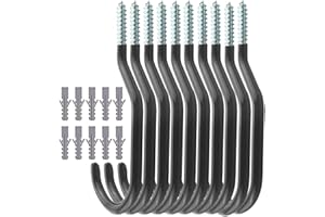 TooTaci Crochets de Vélo 10 pièces, Support velo mural, crochet plafond charge lourde pour organisation du garage, abri, jardin, rangement, Boulons en Revêtement Plastique Plafond/Mural Monté (Noir)