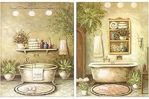 DCINE Cuadro de baño, Placas de madera de decoracion bañeras/Set de 2 cuadros de 19 cm x 25 cm x 4 mm unid. Adhesivo FÁCIL COLGADO. Adorno decorativo. Decoración pared hogar