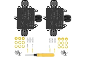 BOBOLEO 2 Pezzi Scatole di derivazione IP68, 3 Vie Scatole Impermeabili Esterno Connettori Cavo Scatola Esterni Scatola di Giunzione Elettrica Scatola di giunzione per 4-15 mm Diametro Cavo,Nero