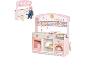 GOPLUS Cocina Juguete Grande de Madera con Luz y Sonido, Cocinita Infantil con Lavadora Horno Accesorios Divertidos, Cocinitas de Juguetes, Regalo para Niños más de 3 Años (Rosa 1)