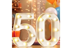 VIMLITS 8.8" Decorative LED Light Up Numbers, Marquee Numbers Lights for 50th Birthday Decorations, Lighted Number Sign for Birthday Party Night Lights Anniversary Backdrop Home Decor, White Number 50