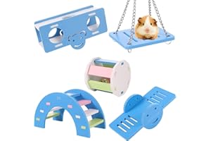 Smilcloud 5 Pcs Lovely Hamster Play Toys, Rainbow Bridge,Seesaw and Swing, Climb and Play Toy, Hamster Chew Toys DIY Hamster Cage Accessories for Small Pets(Blue)
