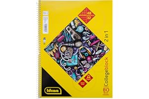 ‎IDENA Idena 11181 - Collegeblock 2 w 1 z 48 arkuszami w kratkę i 32 arkuszami w linie, DIN A4, blok z wiązaniem spiralnym, 80 arkuszy o gramaturze 70 g/m², 4-krotnie perforowany i perforowany