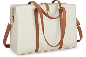 IGOLUMON Bolso de Mujer Grande Bolso Universidad Mujer Cuero PU Bolso Portatil Mujer Ordenador 15.6 Pulgadas Impermeable Bolso Shopper Bolsa Tote Beige y Marrón