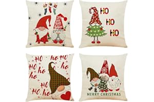 NIULAA Decorativos Lino Fundas de Cojines 50x50 Sofa Set de 4 Navidad Moderno Rojo GNOME Fundas de Almohada Decoración Fundas Cojines Cuadrados Exterior Jardin