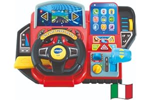VTech Volante Turbo Pilota, Volante Bambini con Cruscotto Interattivo, Oltre 20 Giochi Educativi e 9 Circuiti, Schermo LCD, Clacson e Indicatore Direzione, Lingua Italiana, Batterie Incluse, 3-8 Anni
