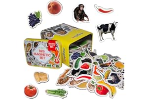 magdum 85 Set di Foto Animali&Frutta&Verdura in Regalo Scatola di Latta -Calamite Bambini realistici-85 Grande Magnetico Giochi 3 Anni-Giocattoli Educativi per Bambini-Studio Animali-Teatro Magnetico