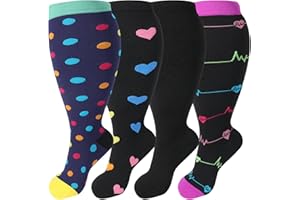 Yamitora 4 Paar Kompressionssocken Damen und Herren, 3XL 20–30 mmHg Kompressionsstrümpfe Dicke Waden, Stützkniestrümpfe Damen für Flugreisen, Sport