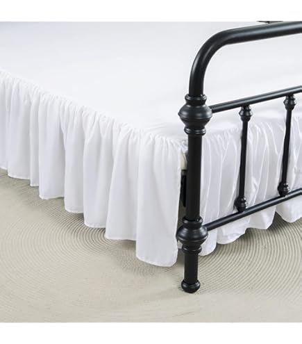 Gonna Letto Con Volant 153x203+38cm - Bianco In Poliestere - Copribase Antipolvere - Foto 8