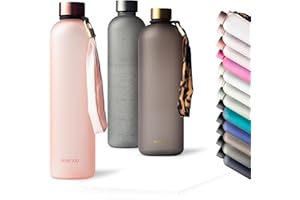 MAMEIDO butelka na wodę 1 l odpowiednia do napojów gazowanych, szczelna butelka z podziałką czasową, butelka na wodę wolna od BPA do sportu, na siłownię i do biura (Flamingo Pink)