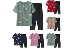 VEMOW Conjunto Chándal Mujer de Verano Traje de Dos Piezas de Camiseta Top Manga Corta Cuello Redondo y Pantalones de Cintura Alta Pijamas Mujer Holgado Camisa Vestir Fitness Mujers Suelto