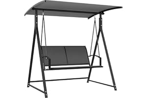 ‎OUTSUNNY Outsunny Hollywoodschaukel für den Außenbereich, 2-Sitzer, Gartenschaukel, mit verstellbarem Sonnendach, UV-Schutz 30+, dreieckiges Gestell aus Metall, Belastung 220 kg, 160 x 112 x 162 cm, Dunkelgrau