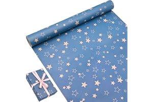 OTMVicor Rouleau de papier cadeau de Noël, 43 cm x 15 m, bleu, motif étoiles recyclées, parfait pour emballage cadeau de Noël, mariage, anniversaire