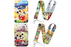 Cordón de Mickey Minnie, Hilloly 2PCS Cordón para el Cuello, Lanyard con Soporte para Tarjetas, Cordones de Mickey de Dibujos Animados con Funda de Tarjeta, para Tarjetas de Identificación