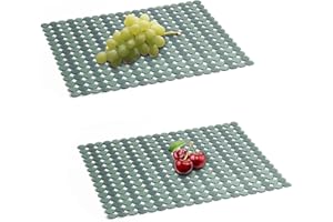 Qulable 2 Stück Küchenspüle-Matte für Edelstahl/Keramikspülen, PVC-umweltfreundliche Schutzfolien für den Boden der Küchenspüle, verstellbar, Punkte-Design, 11.8x15.7 cm (dunkelgrün)