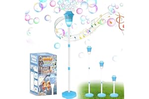 CREJOHY Bubble Machine for Kids Adjustable Standing Bubble Blower with Lights & Music Bubble Maker Machines for Wedding Party Indoor Outdoor