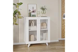 Panana Kitchen Sideboard Wood Storage Cabinet Accent Cupboard with 2 Doors and Shelf for Dining Room, Living Room, Entryway (White, 69cm)