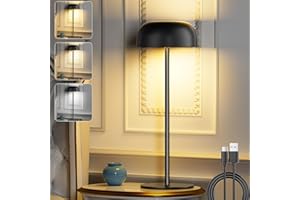 LUJASI Lampada da Tavolo Senza Fili Dimmerabile, Lampada da Comodino Ricaricabile USB-C, 3 Temperature Colore, Metallo Lampada da Scrivania IP54 Impermeabile per interni ed estern Ristorante, Camera nero