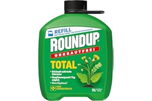 Roundup Unkrautfrei TOTAL, 5 Liter Nachfüller - Unkrautvernichter, zur Bekämpfung von Unkräutern, Gräsern und Moos