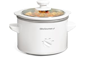Elite Gourmet MST-250XW# Keramik-Schongarer, elektrisch, mit einstellbarer Temperatur, für Vorspeisen, Saucen, Suppen, Braten, Eintöpfe und Dips, spülmaschinenfest (1,7 l, weiß)