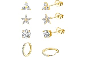 jagosen Gold Stud Hoop Earrings Set For Women 4 Pairs Hypoallergenic Cartilage 9ct Gold Plated Cubic Zirconia Stud Huggies Hoop Earrings Sets For Multiple Piercings Jewellery