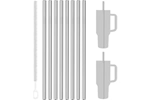 Tomorotec 8-pak słomek ze stali nierdzewnej pasujące do kubków Stanley o pojemności 1,12 ml, metalowe słomki do kubka Stanley z 1 szczotką, słomki wielokrotnego użytku do smoothie, koktajli mlecznych,