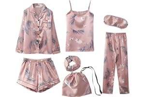 Jamron Ragazze Bambine 7PCS Raso Set Pigiama Primavera Estate Top & Pantaloni Indumenti da Notte