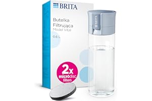 BRITA Butelka filtrująca Vital pastelowy błękit (0,6l) zawiera 2 filtry MicroDisc - filtruje chlor, zanieczyszczenia, hormony i pestycydy, zachowuje cenne minerały