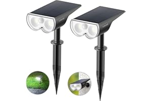 Linkind StarRay Luci Solari Esterno Giardino con Sensore di Movimento Bianca Fredda, 16 LED Faretti Solari Decorative, 6500K 650LM Lampade Solari Impermeabile IP67 per Cortile Prato, 2 Pezzi