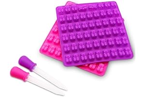 Belmalia Moule en Silicone Pour 53 Chocolats ou Bonbons en Forme D’ourson + Compte-Gouttes Pipette Lila + Pink