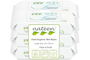 Tendercare Nateen - Wet Wipes - 6 Pack of 40 Wipes - Adult Hygienic Wet Wipes - Thick Soft Wipes - Purified Water & Aloe Vera - Hypoallergenic & Alcohol Free - Non-Flushable