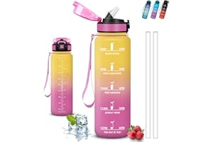 GRSTA Borraccia 1 litro, Borraccia con Cannuccia, Senza Perdite, Borraccie Palestra, Borracce con Slogan Motivazionale, Bottiglie Motivazionale, Facile da Trasportare, per Scuole, Fitness, Campeggio, Yoga