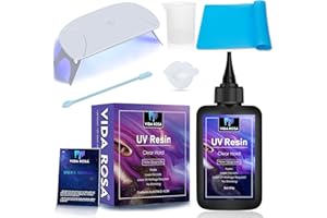 VIDAROSA Vida Rose 100g Résine UV super transparente avec lampe UV, verre doseur et outils – Un kit de résine UV à durcissement rapide pour la fabrication de bijoux et résistant au jaunissement