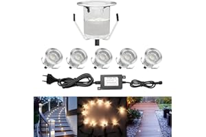 QACA Led Spot Mini Exterieur encastrable,Luminaire encastré 30mm IP 67 Eclairage Escalier Spot Exterieur Led Encastrable DC 12V 0.6W pour Patio Piscine Paysage (blanc chaud, 6 kit)