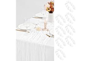 LYAFS 8 Stück Käsetuch Tischläufer Weiß, 90 x 400 cm Weiß Seihtuch Tischläufer Waschbares Gaze-Stoff Boho Tischläufer Cheesecloth Tischdekor für Hochzeit Brautparty Empfang Festival im Freien Dekor