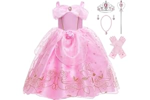 KANDEMY Mädchen Prinzessin Aurora Kostüm Dornröschen Kleid Belle Kostüm Prinzessinnen Kleider Kinder Geburtstag Fasching Karneval Kostüme Cosplay Verkleidung Party Rosa 110