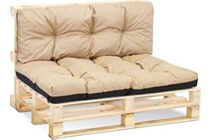 Amazinggirl Palettenkissen Outdoor Kissen Set: Rückenkissen 120 x 40 cm und 120 x 80 cm - Auflagen für Paletten Europaletten Palettensofa und Palettenmöbel Palettenpolster Beige