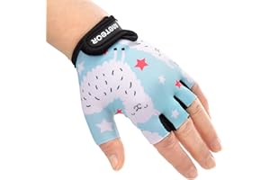 meteor Gants de Vélo Enfant Demi-Doigts Antidérapants Respirants Antichoc, Réglables pour Garçons et Filles, VTT, Cyclisme, Trottinette, Mitaines de Sport Été