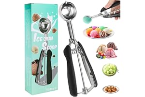 XINFAQAQ Eisportionierer Edelstahl 304 Eislöffel Portionierer Eiskugelportionierer mit Auslöser und Komfortablem Griff für Eiscreme, Reisbällchen, Teig, Kuchen, Fleischbällchen und Fruchtfleisch(Schwarz)