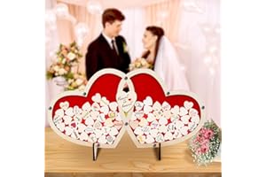 Ulifeme Libro de Invitados Corazones de Madera para Boda, Corazón Drop Caja con 120 Piezas de 30mm Corazones de Madera Pequeños, 2 Piezas de 80mm Corazones de Madera y 1 Pieza de Rotulador Tiza Negra