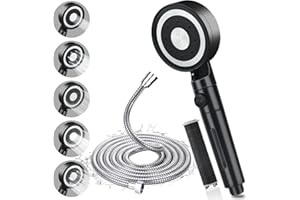 BEIJIE Shower Head and Hose 2M, High Pressure Shower Head Filter 5 Modes Adjustable, Universal Shower Heads with Pause Switch, Handheld Water Saving Rainfall Shower Head for Home Gym Use (Black)