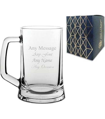 Personalised Engraved Tankard Beer Mug Stein Happy 20,30,40,50... Birthday Banner Design, 16.75oz/495ml Classic Beer Glass, Any Name, Engraved In The UK - View #8