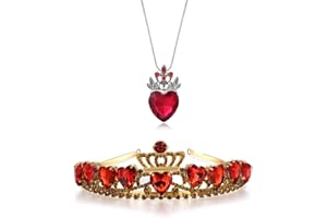 Evie Red Heart Tiara and Necklace Descendants Red Heart Crown Jewelry Set Theme Tiara Halloween Princess Christmas Costume Teen Gift for Girls