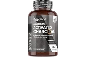 WEIGHTWORLD Activated Charcoal Capsules 2000mg - 180 Vegan Capsules - Activated Charcoal Supplement - Sourced from Eucalyptus and Acacia Barks - Non-GMO & Magnesium Stearate-Free