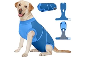 Kuoser Traje de recuperación para perros L - Traje postoperatorio para perros hembras y machos, mameluco quirúrgico ajustable con diseño de vientre abierto, traje de cuerpo transpirable para perros
