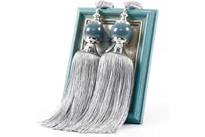 QLING 1 par de alzapaños de cortina con cuentas y borlas, cuerda decorativa hecha a mano, para casa, dormitorio, oficina, hotel (gris)