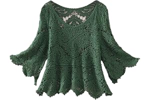 GENERIC Knitwear Women Women's Short Crochet Cut Out Five Quarter Sleeve Top Skirt with Smock Cashmere Jumpers Ladies Deals German Fancy Dress Women Butterfly Print Christmas Women Pullover Sweater