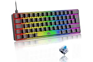 LEAVEN T60 - Mini tastiera gaming meccanica 60% Compact rgb led retroilluminata light up QWERTY - switch blu Typ c Ergonomico piccola Anti-ghosting, per PC Computer Laptop Mac PS4 - Nero