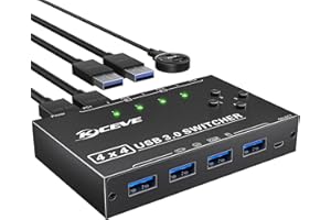 Przełącznik USB 3.0 do 4 komputerów, YOUTINGHDAV 4 wejścia i 4 wyjścia, Switch USB 3.0, do klawiatury, myszy, drukarki, skanera, z przewodowym pilotem i 4 kablami USB 3.0